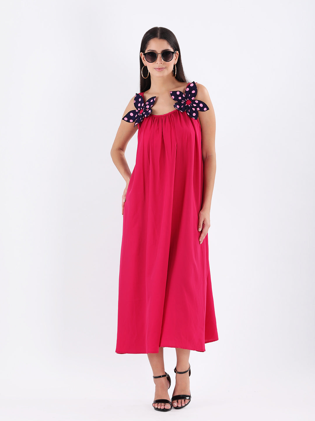 Magenta Maxi dress with statement flower bow
