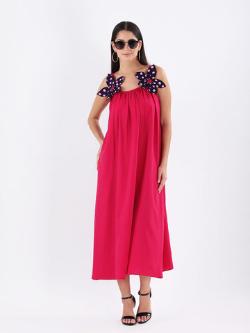 Magenta Maxi dress with statement flower bow