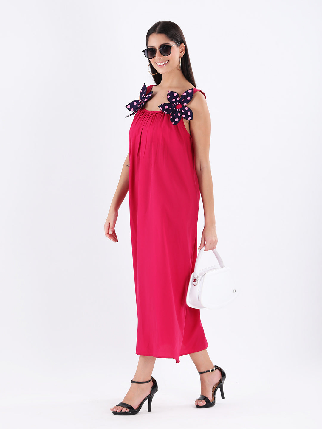 Magenta Maxi dress with statement flower bow