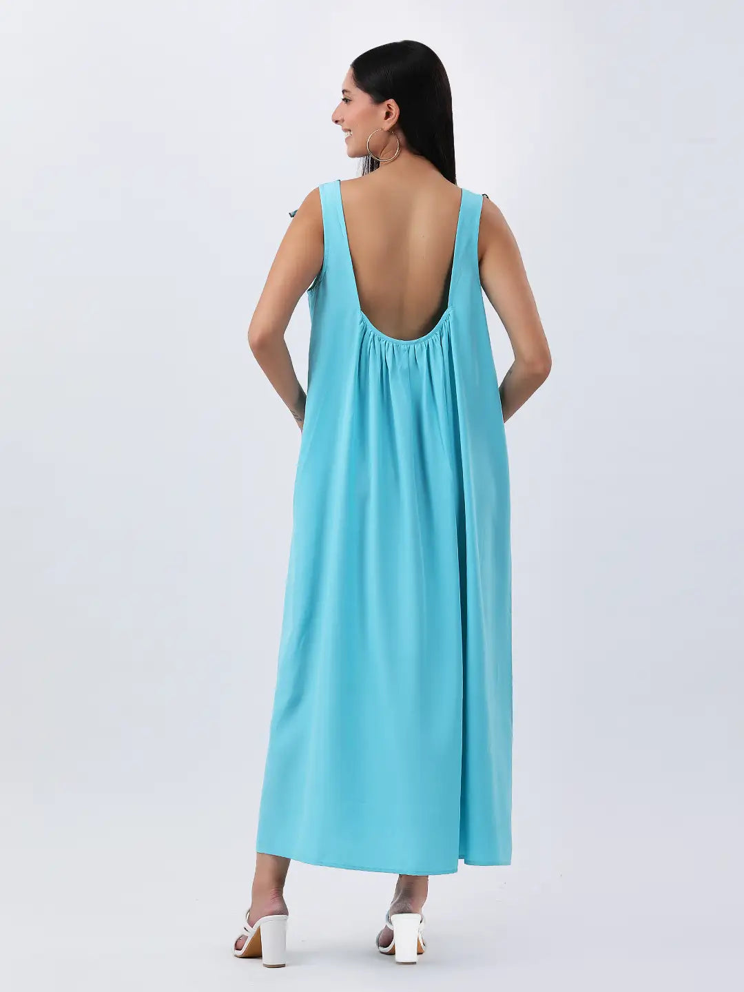 Turquoise maxi dress with statement flower bow