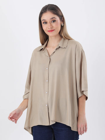 Rayon oversized shirt with printed embelishment in back