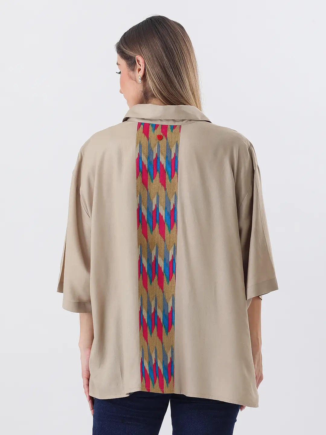 Rayon oversized shirt with printed embelishment in back
