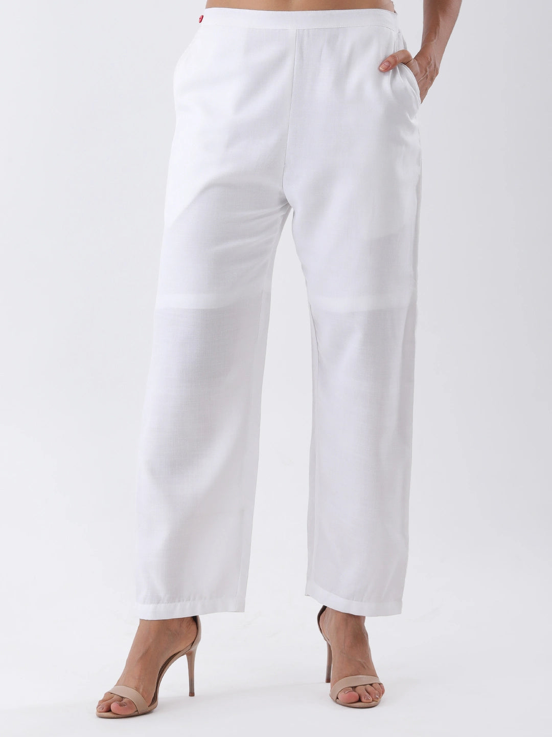 White cotton slub pant with side pockets