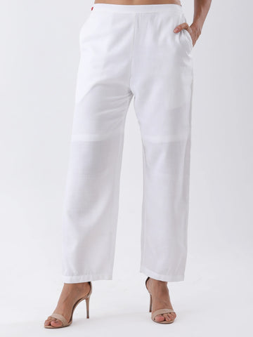 White cotton slub pant with side pockets