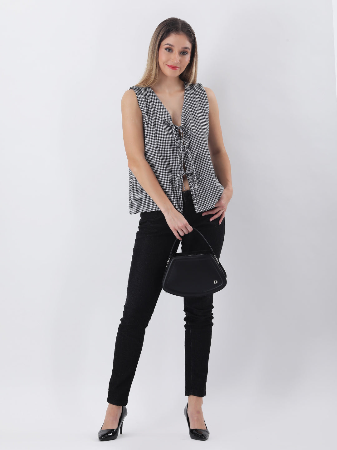 Black and white gingham vest top