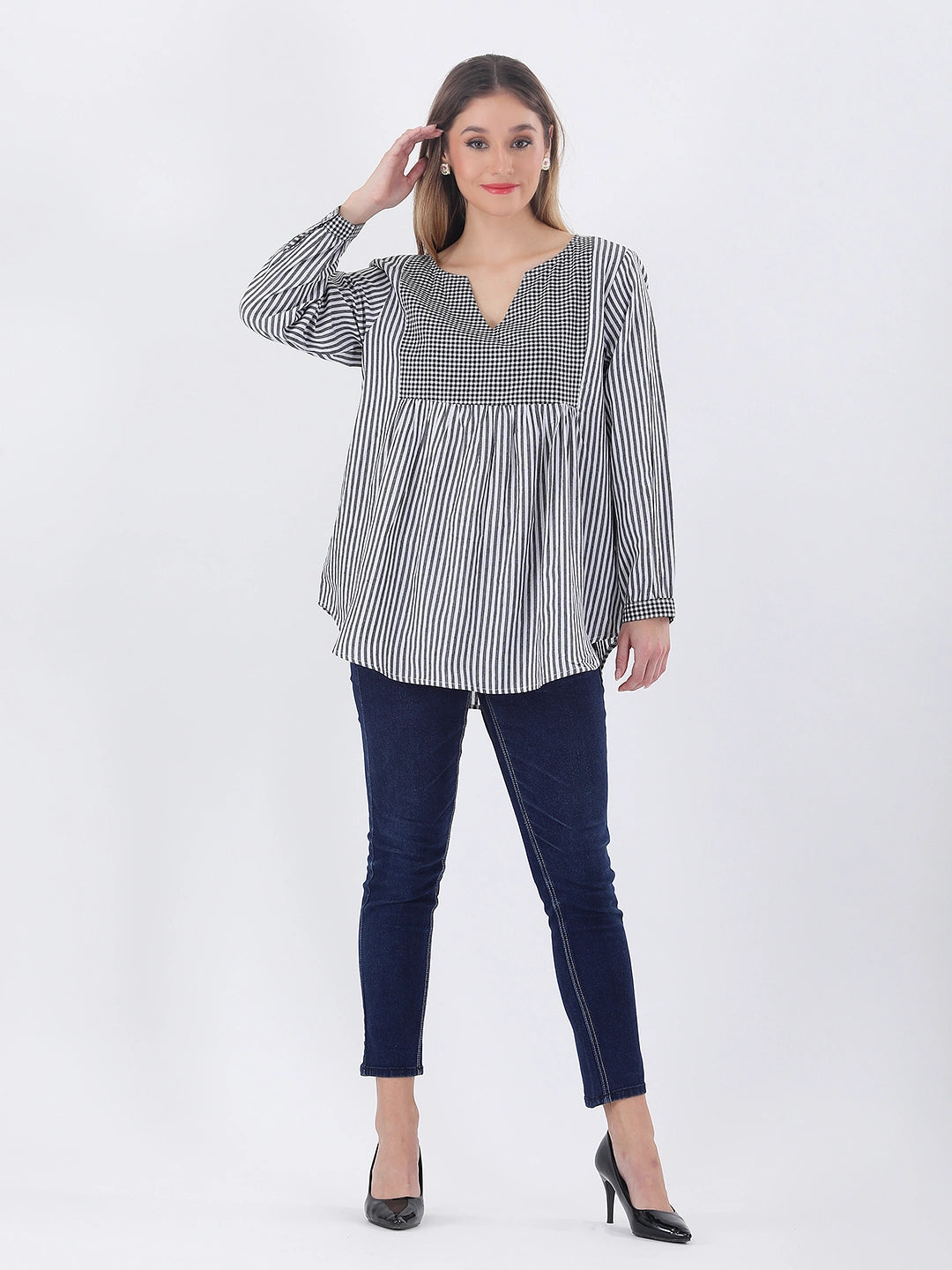 Cotton striped empire top