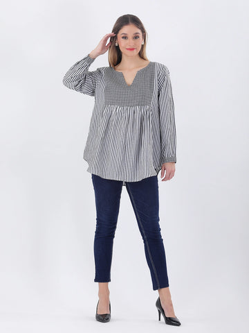 Cotton striped empire top