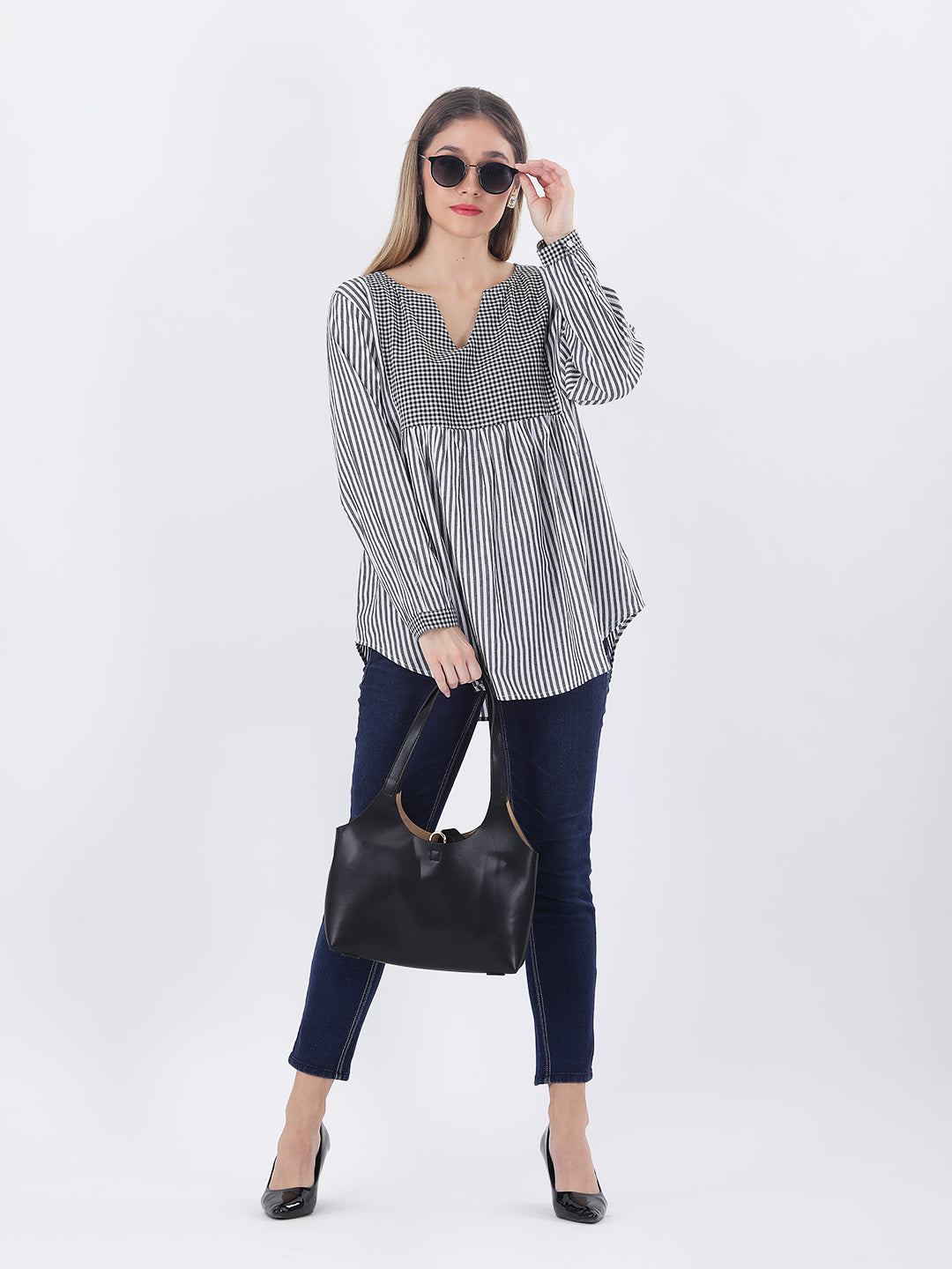 Cotton striped empire top