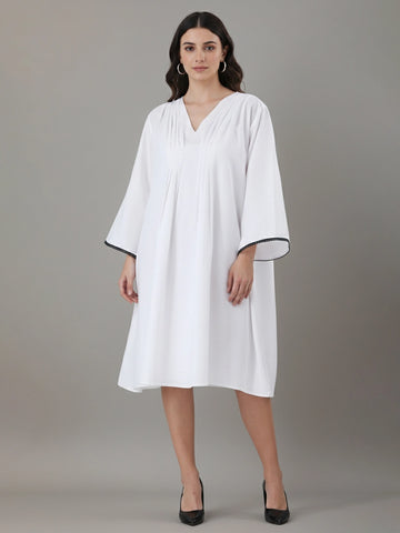 White cotton pleated pintuck tunic dress