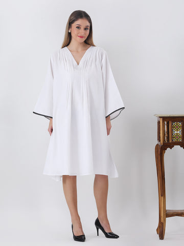 White cotton pleated pintuck tunic dress