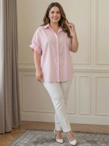 Pink Stripe cotton drop shoulder oversized shirt