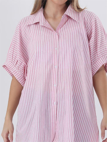 Pink Stripe cotton drop shoulder oversized shirt