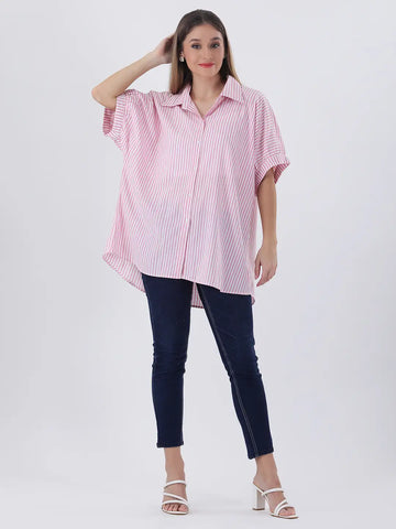 Pink Stripe cotton drop shoulder oversized shirt
