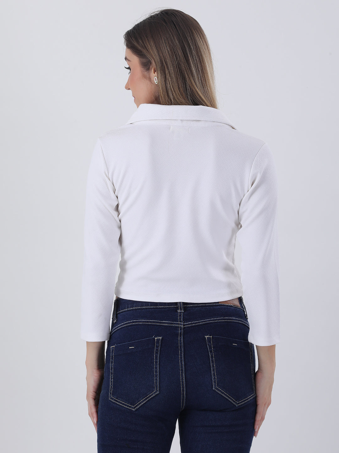 White lycra collared neck crop top