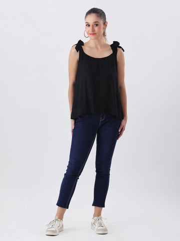 Rayon black bow strap top