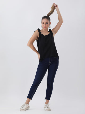 Rayon black bow strap top