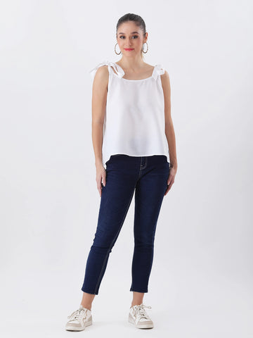 Rayon white bow strap top