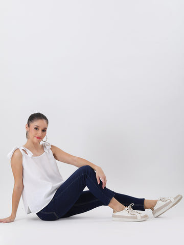 Rayon white bow strap top