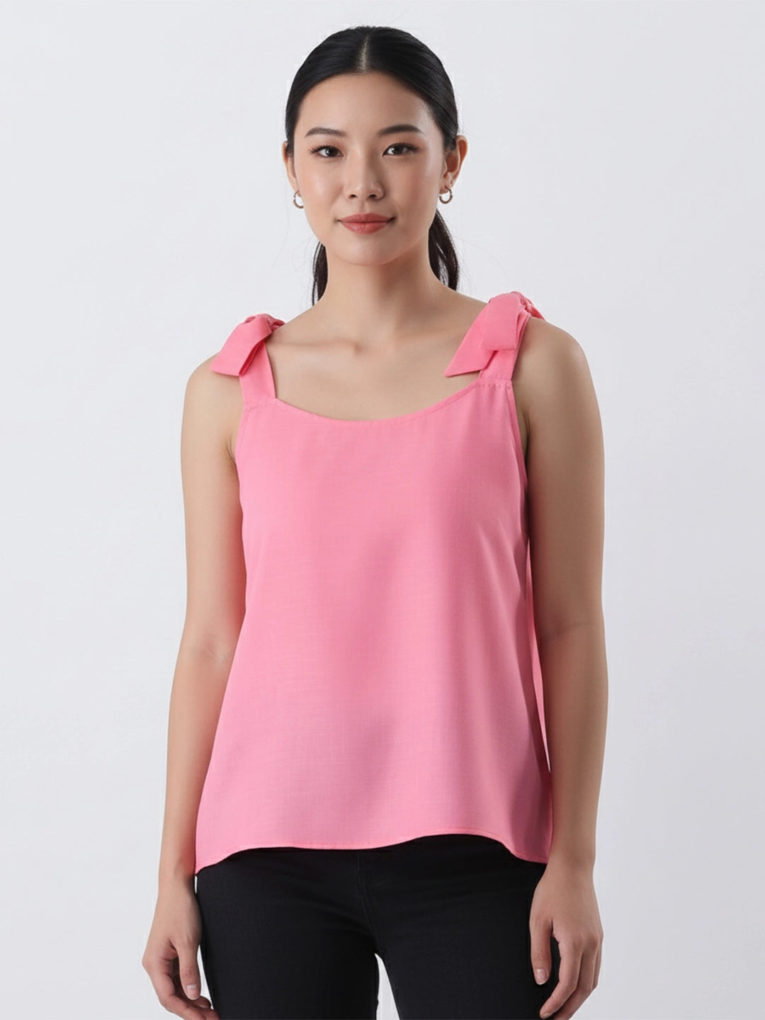 Peach rayon bow strap top