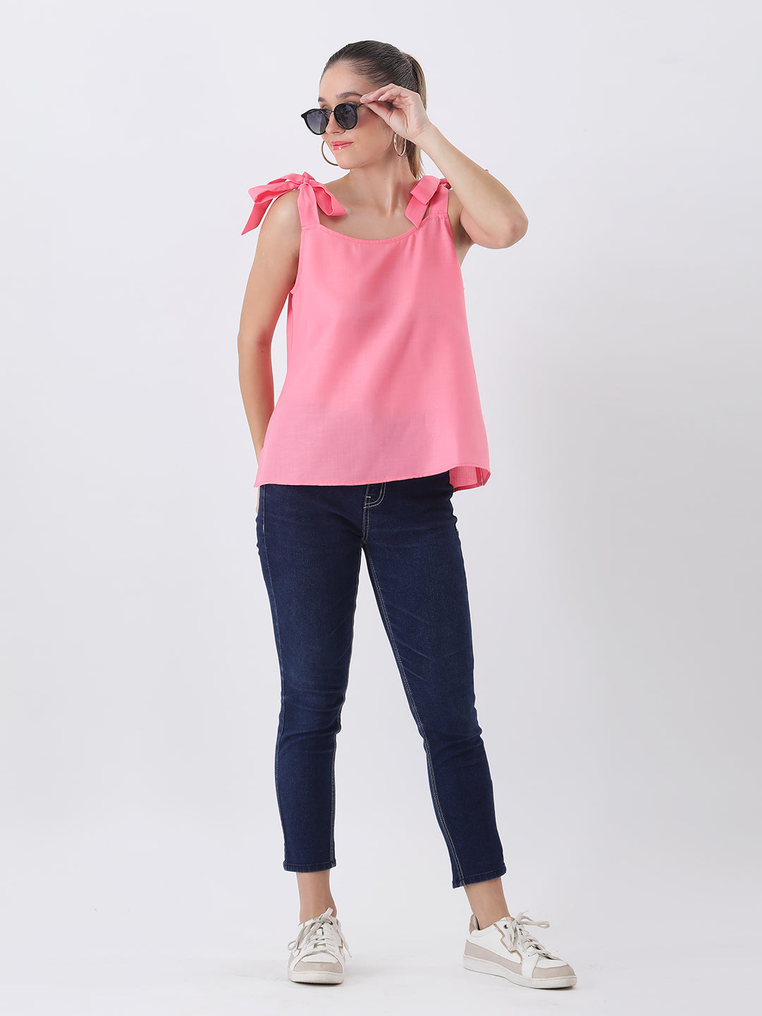 Peach rayon bow strap top