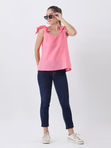 Peach rayon bow strap top
