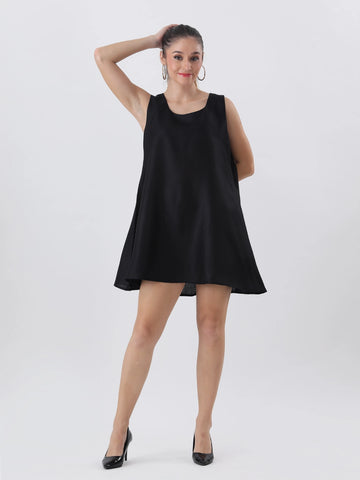Black cotton slub dress