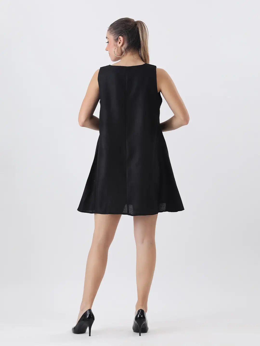 Black cotton slub dress