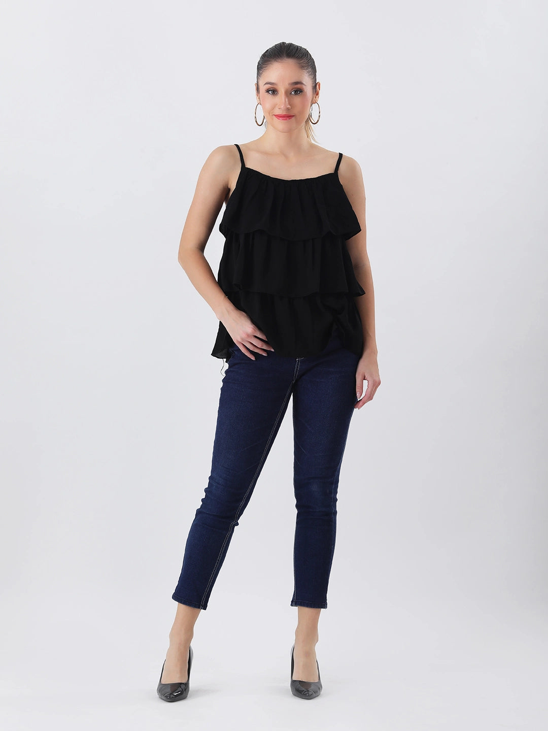 Black ruffle top