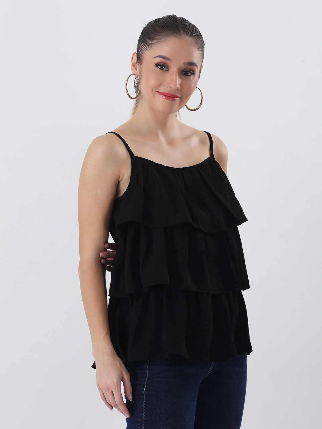 Black ruffle top
