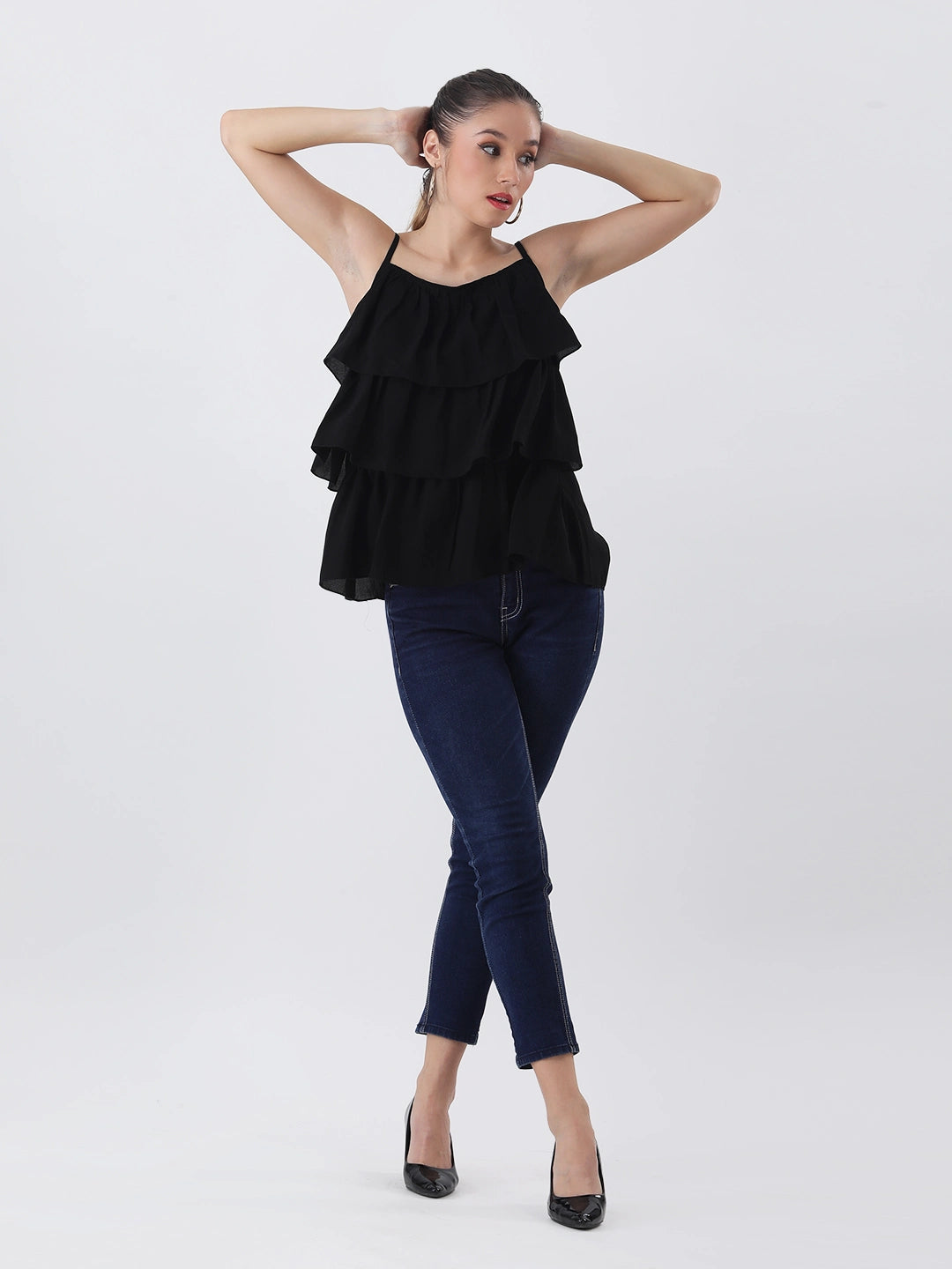 Black ruffle top