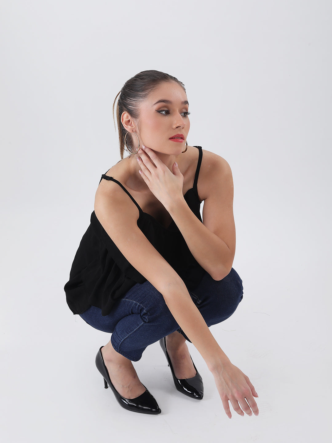 Black ruffle top