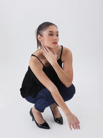 Black ruffle top