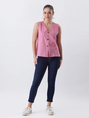 Pink linen vest top