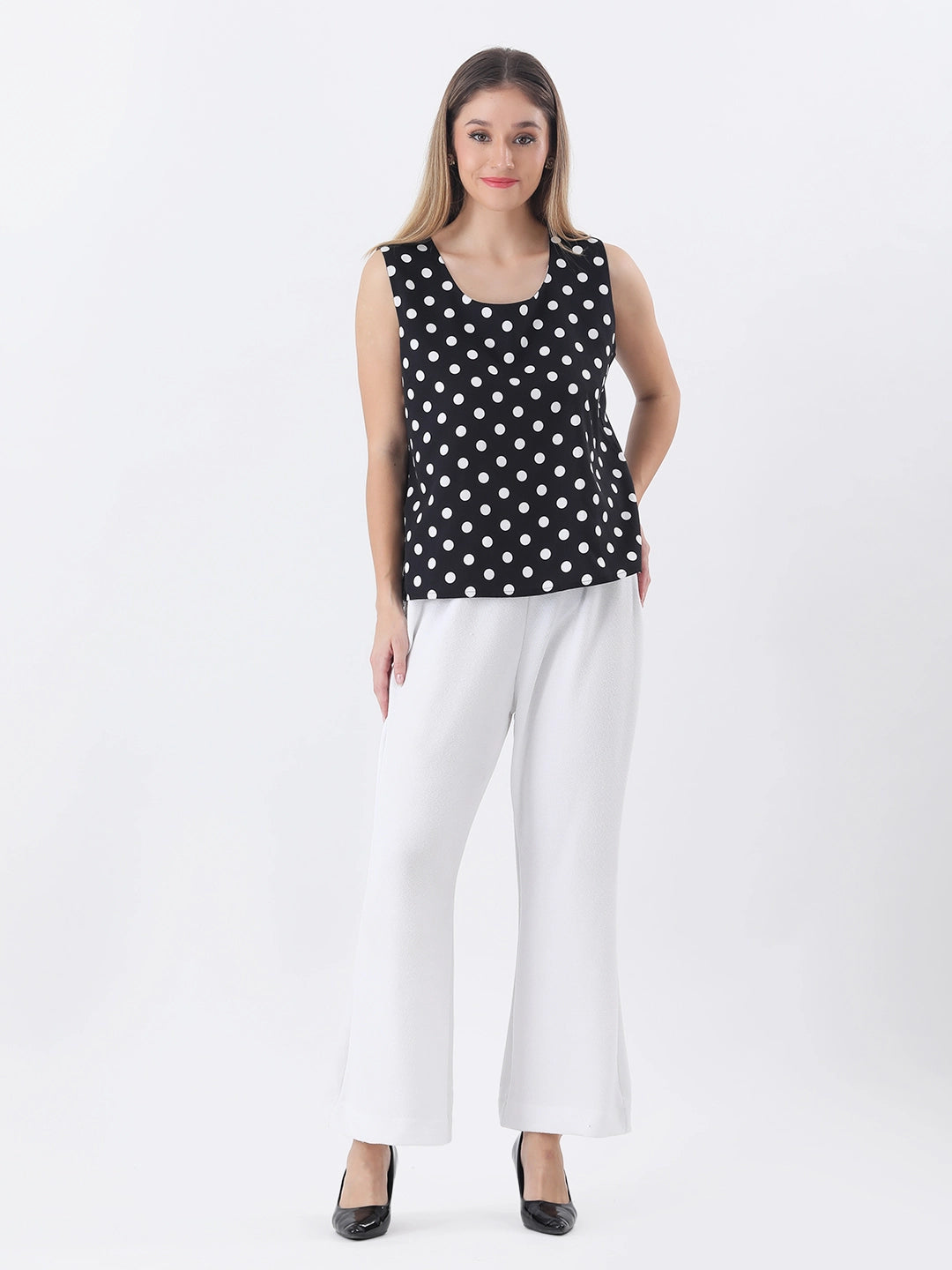 Black and white polka dot top