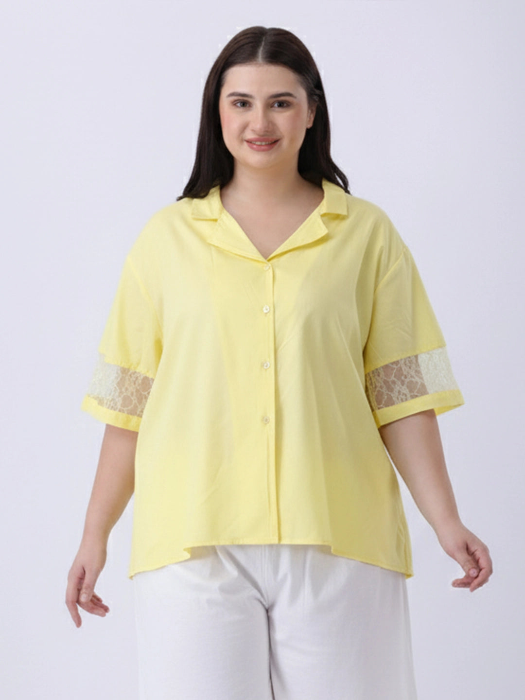 Lemon yellow notch collar shirt