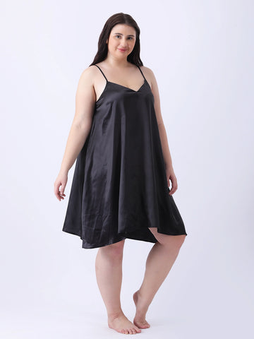 Black satin camisole dress