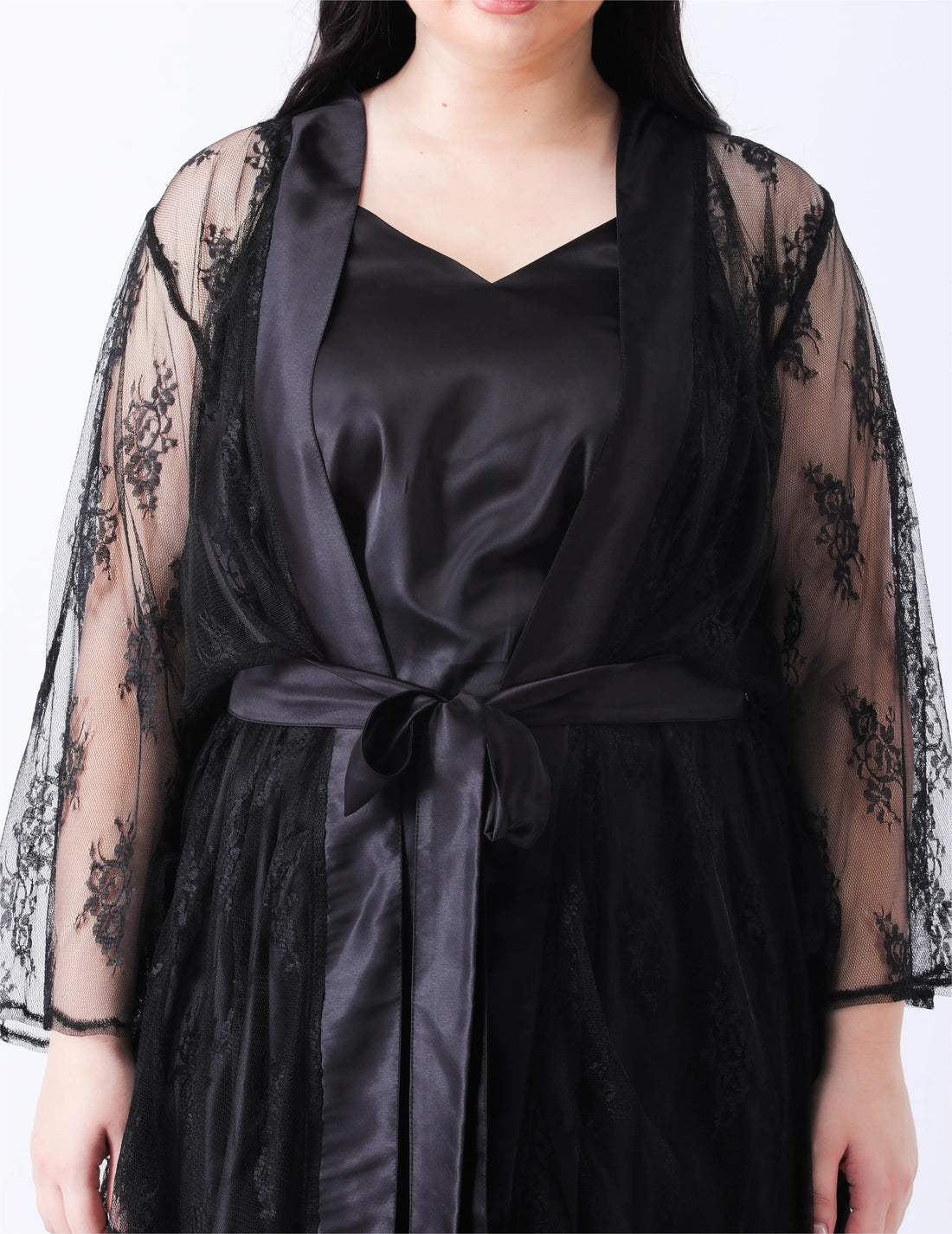 Black sheer robe with waist tie-up