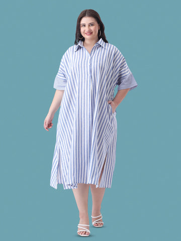 Blue stripe linen oversize dress