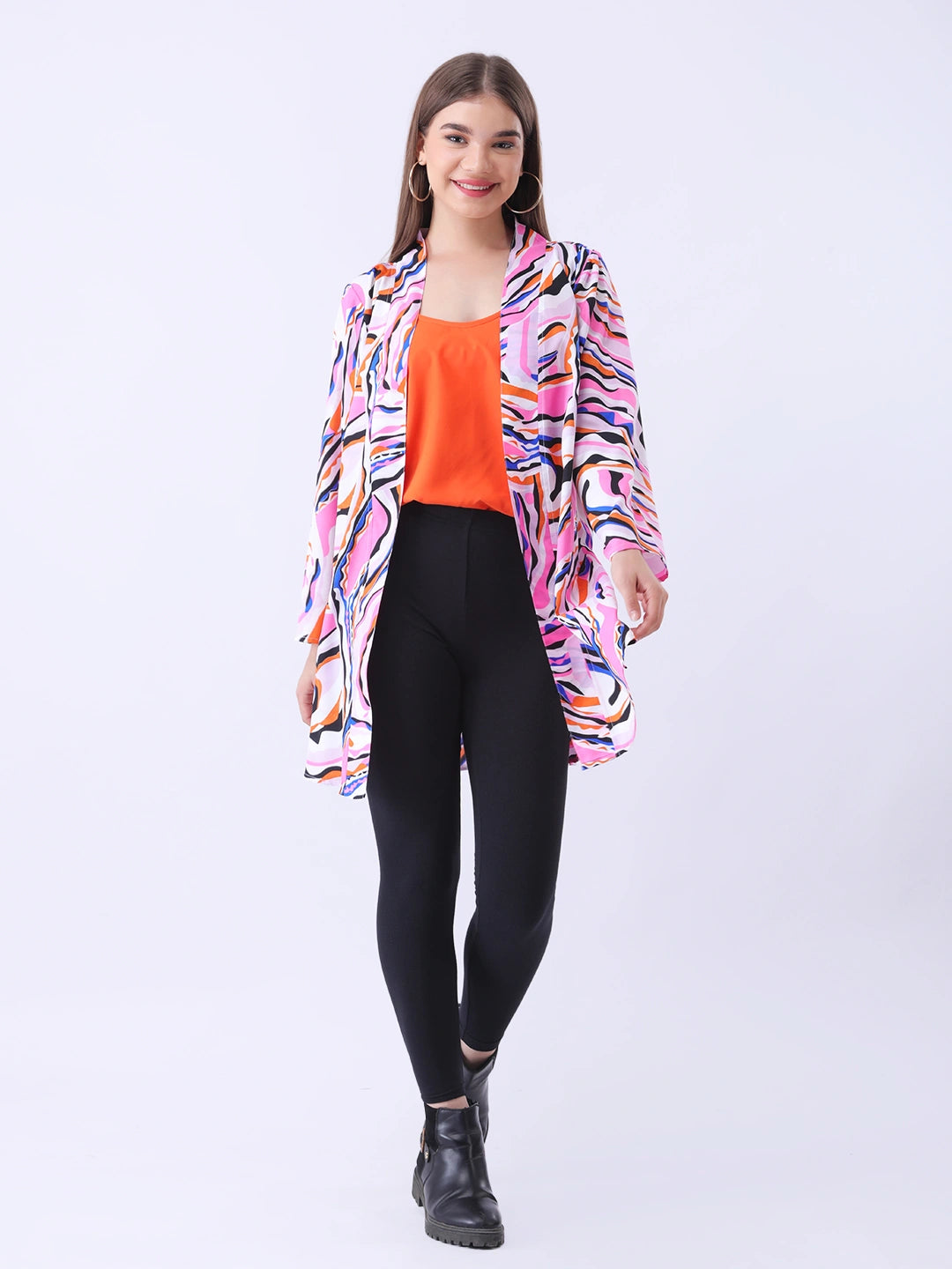 Multi color abstract print shrug