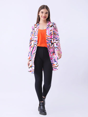 Multi color abstract print shrug