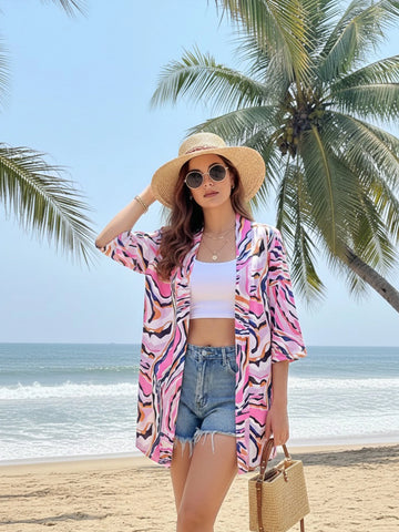 Multi color abstract print shrug