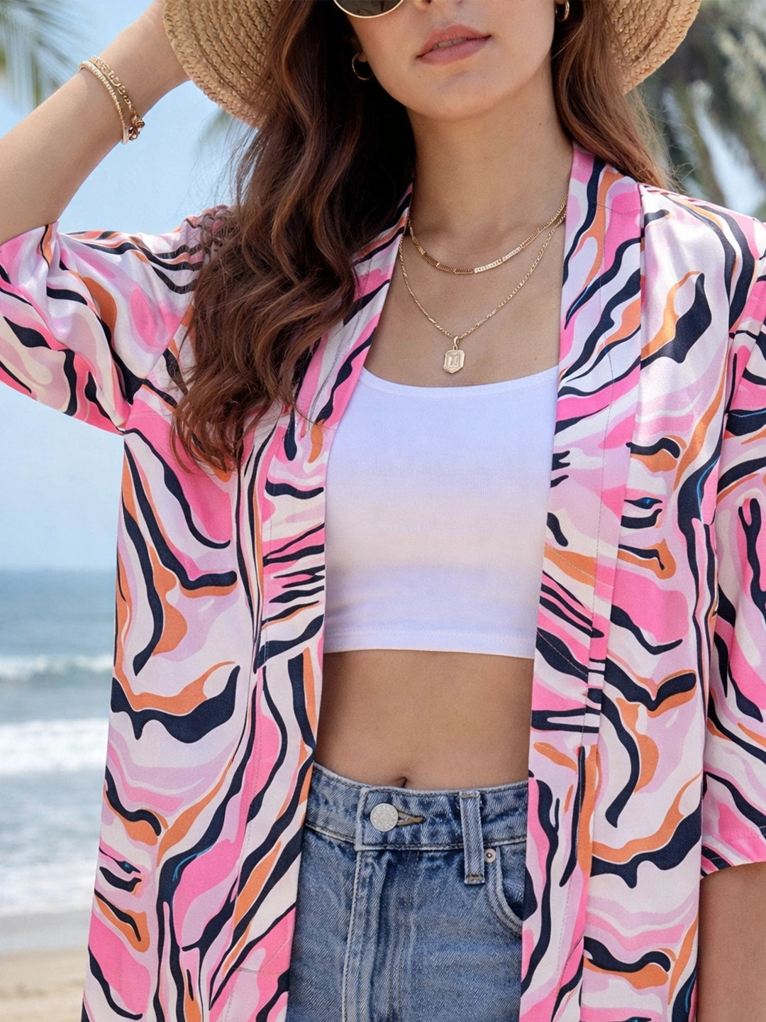 Multi color abstract print shrug