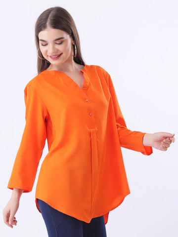 Solid mandarin collar shirt