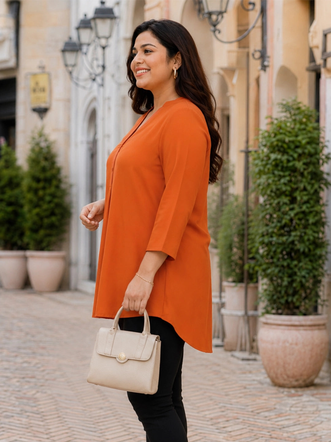 orange crepe top — back view