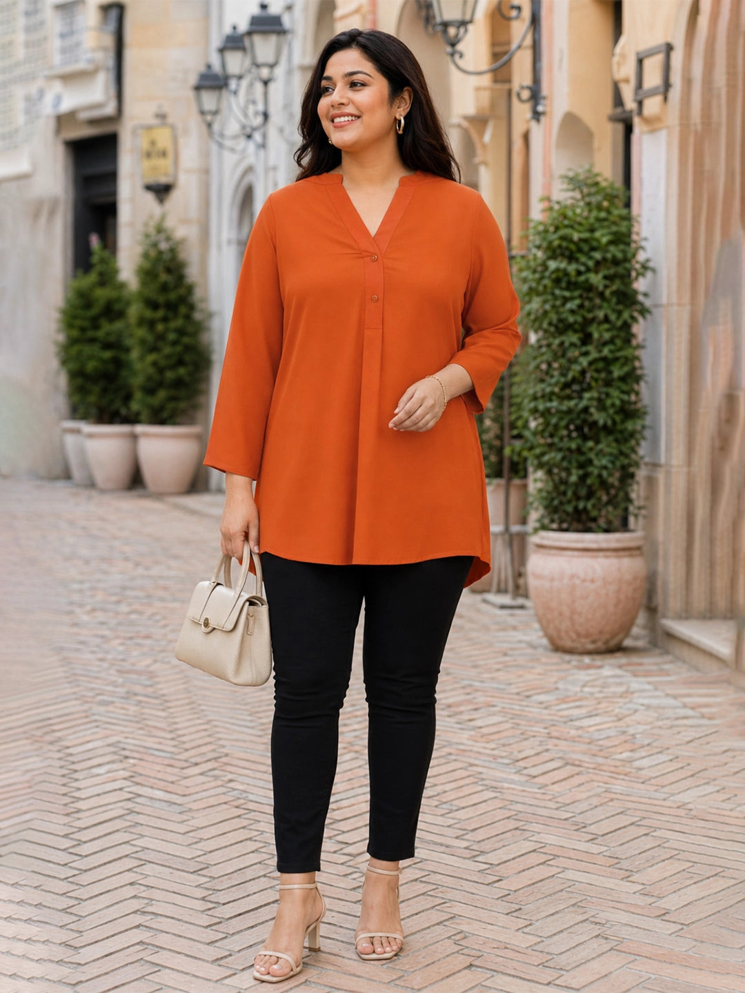 orange crepe top — styled look