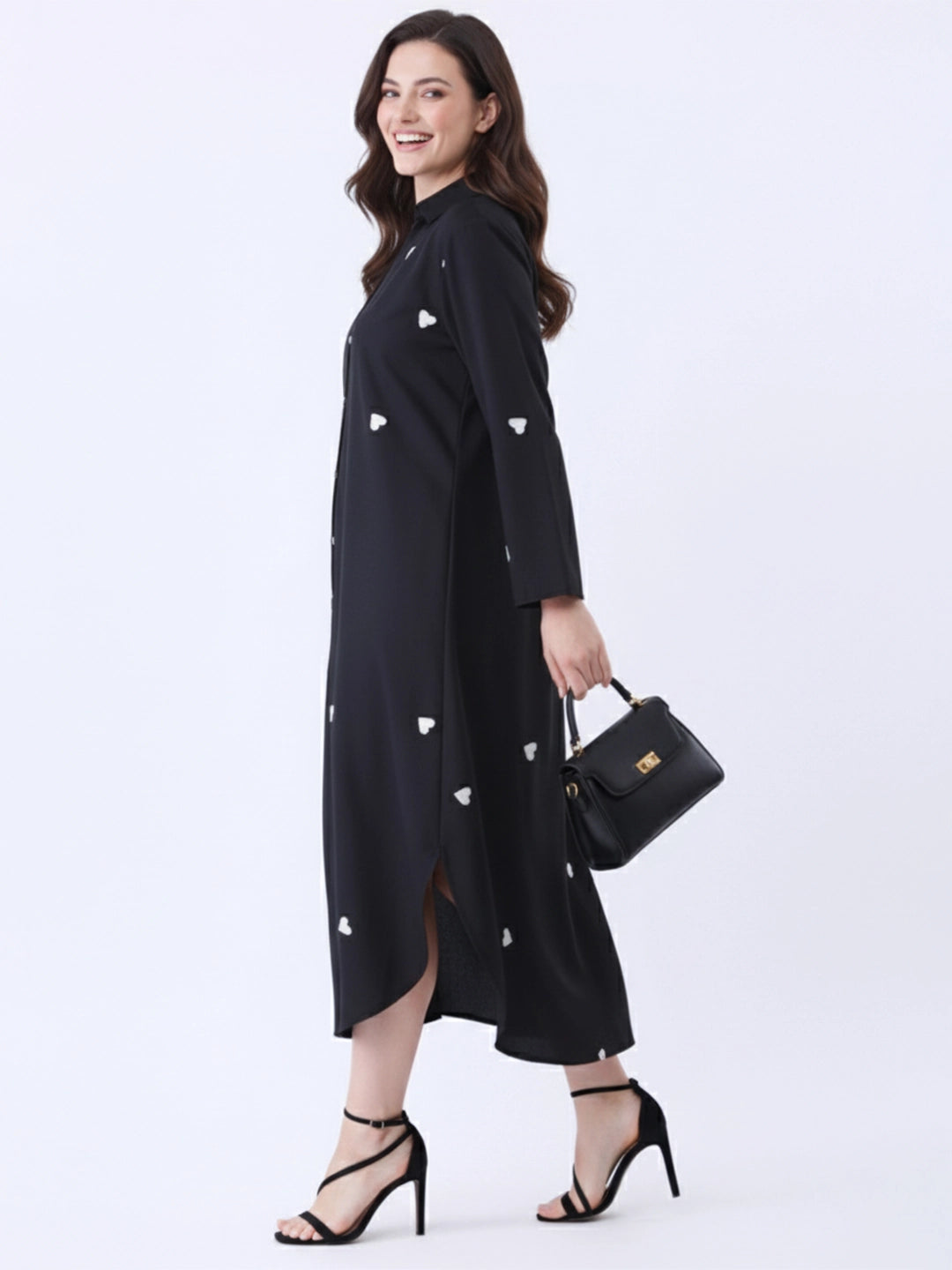 Black printed shirt dress