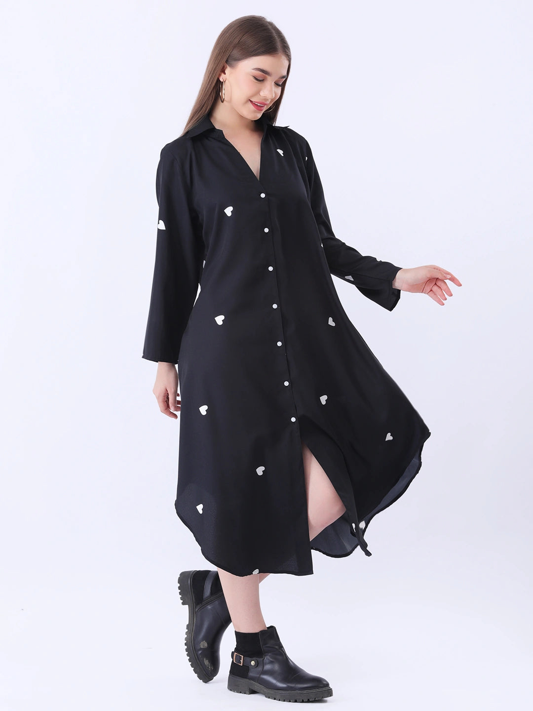 Black printed shirt dress