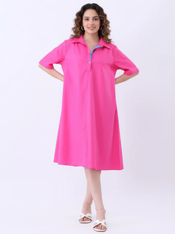 Pink poplin dress with contrast placket