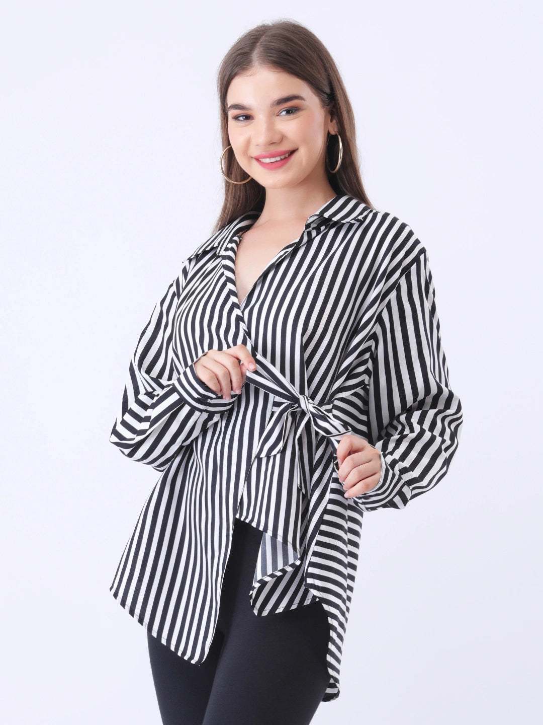 Black & white stripe wrap around shirt