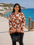 brown abstract crepe top for women in sizes XXS to 5XL